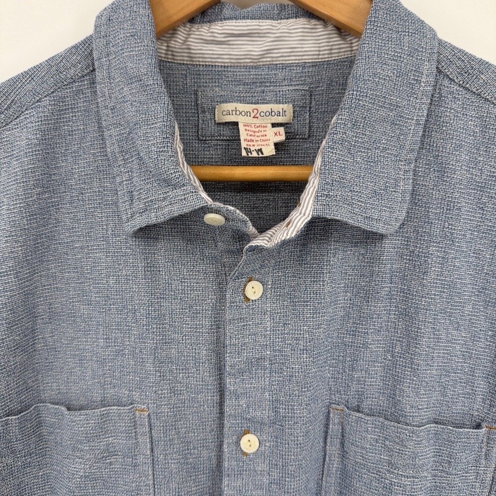 Carbon2Cobalt Blue XL 100% Cotton Short Sleeve Button Up Texture Knit Shirt
